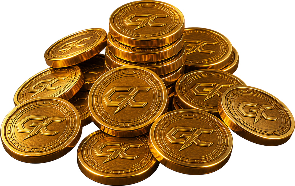 A pile of gold Game Companion tokens