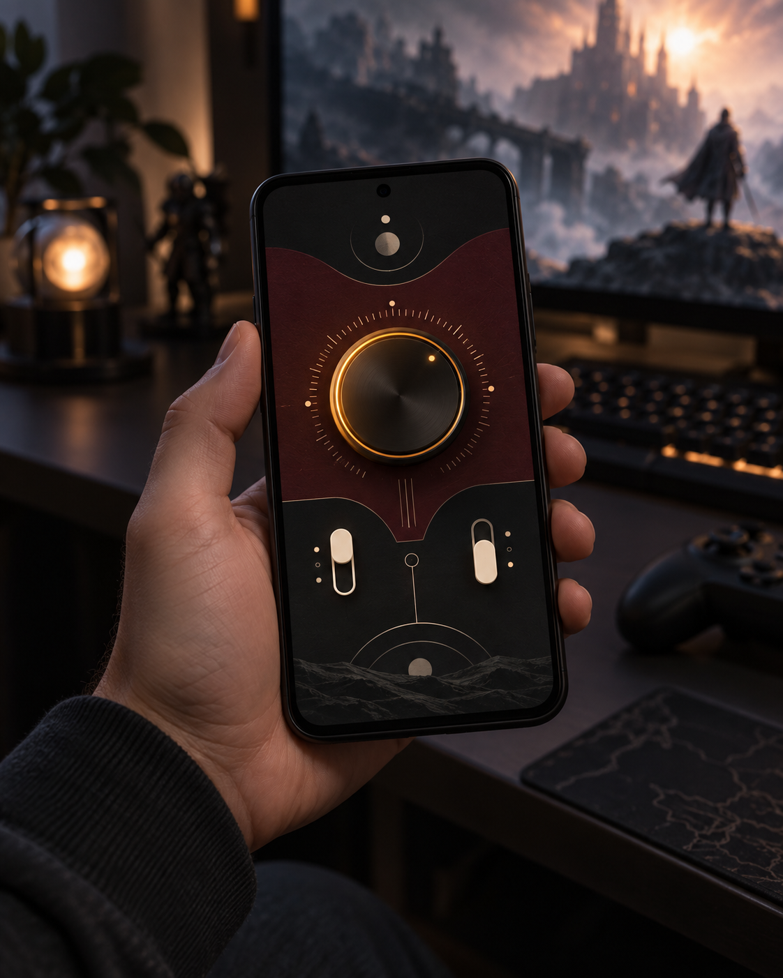 Illustration of a phone companion layout with touch controls