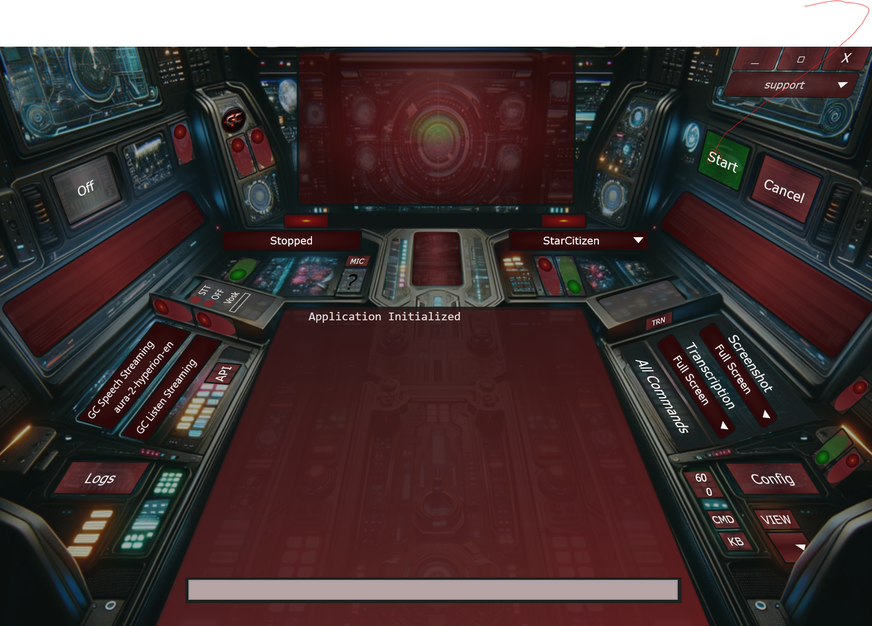 Game Companion main window showing voice status and command log